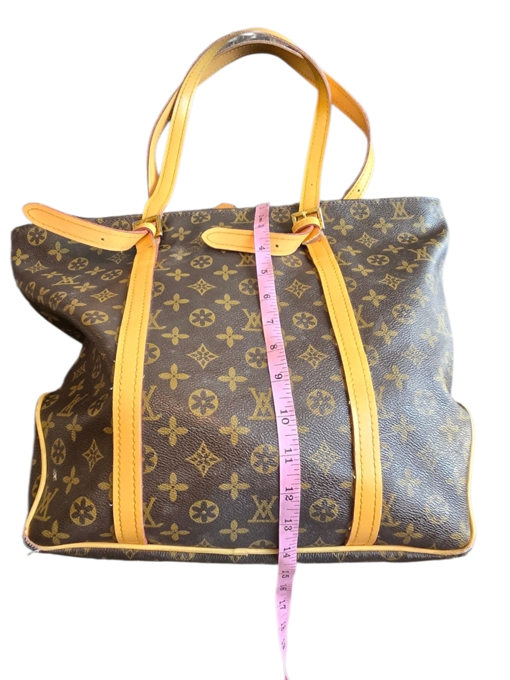 Monogram Canvas Leather-Trim Tote - Brown/Tan - Picture 9 of 11
